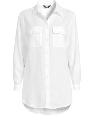 Women's Linen Roll Sleeve Relaxed Tunic Top