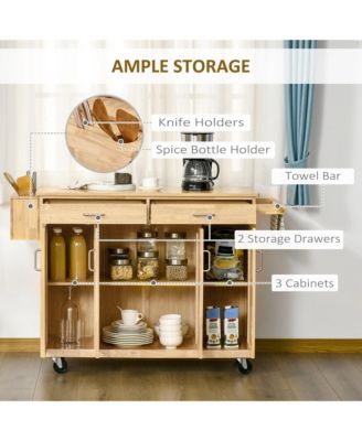 Natural Kitchen Island: 54" Wide Cart with Drawers and Tool Caddy