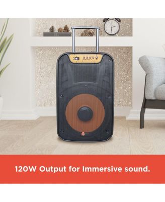 120W 15 inch Party Tower PA Speaker with Lights, FM Radio, and Rechargeable Battery and Wheels For Mobility 4001945