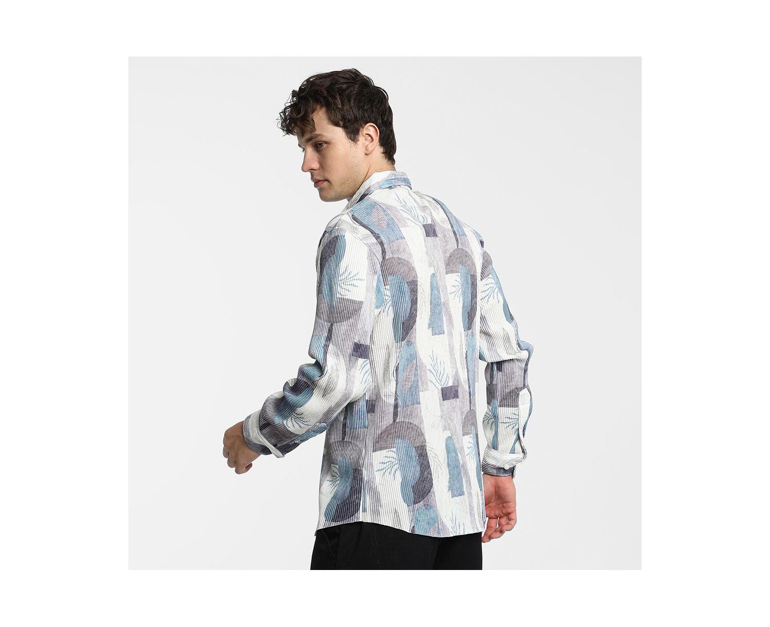 Men's Icy Blue & Ivory White Twig-Block Shirt