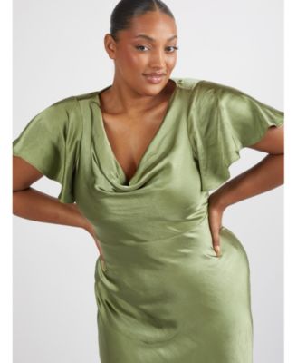 Women's Flutter Sleeve Satin Bridesmaid Dress