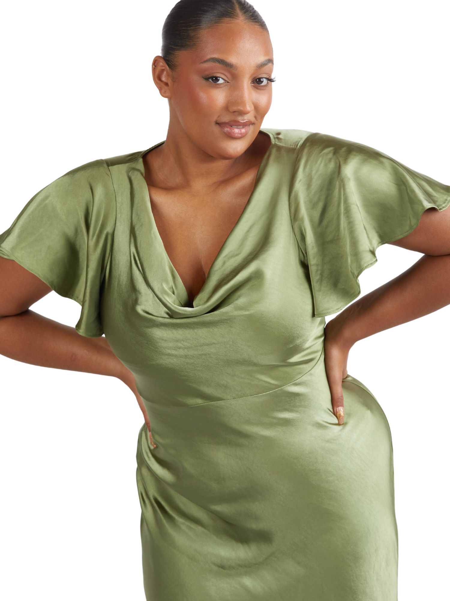 Women's Flutter Sleeve Satin Bridesmaid Dress