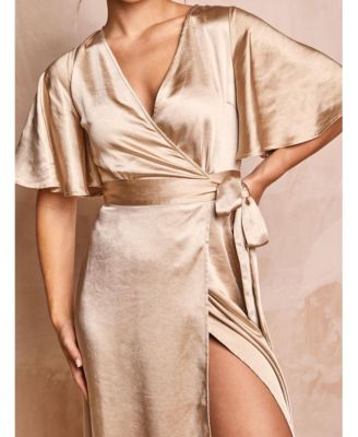 Women's Wrap Tie Satin Bridesmaid Dress