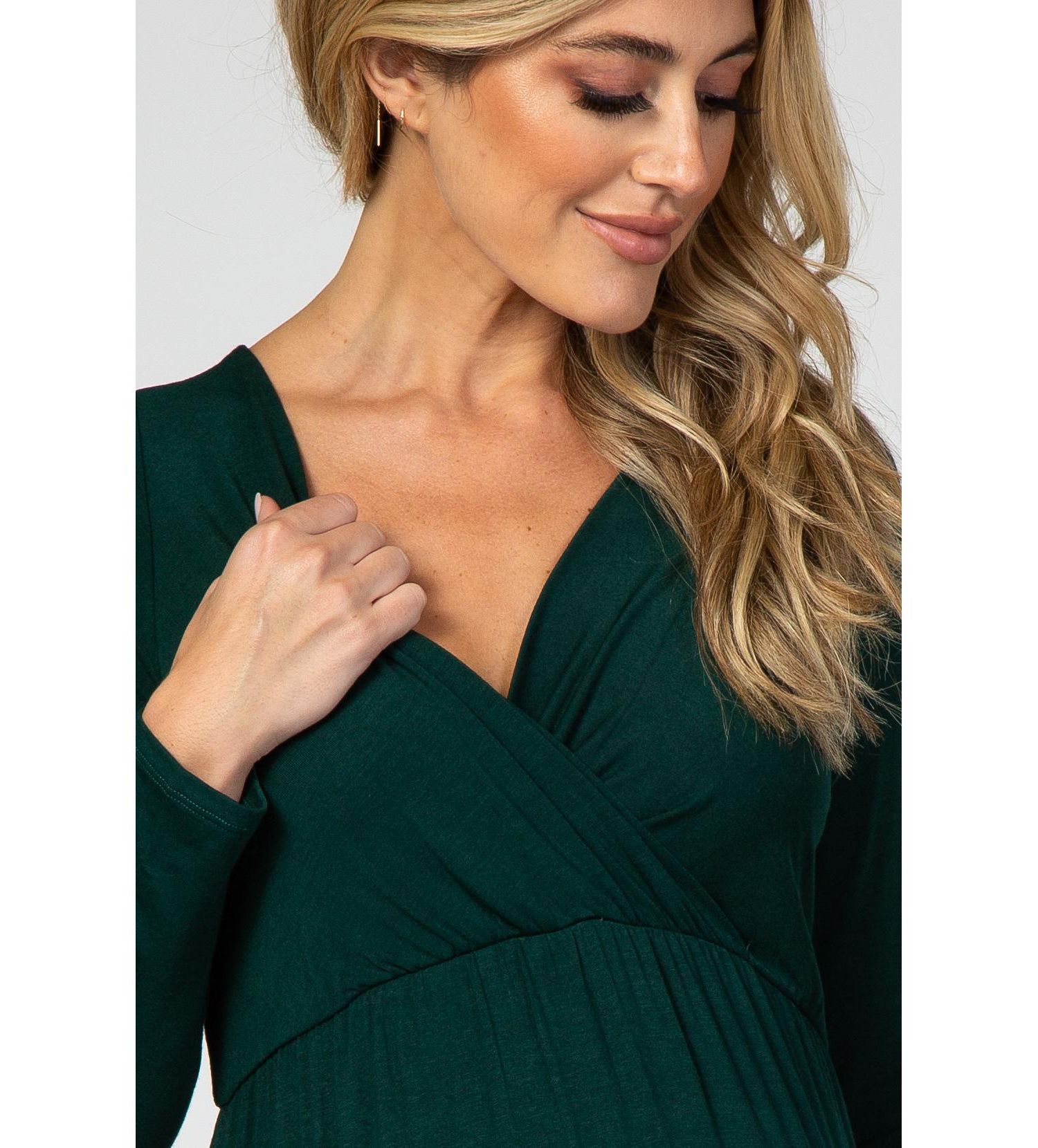 Women's Green Long Sleeve Nursing Maxi Dress