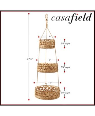 3-Tier Hanging Fruit Basket Set, Natural Water Hyacinth Storage Baskets for Produce, Herbs, Plants, Boho Kitchen Pantry Storage Organizer