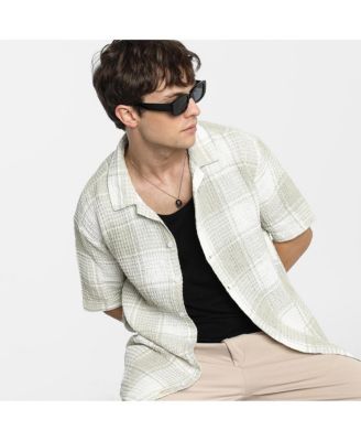 Men's Greige & Ivory White Buffalo Check Oversized Shirt