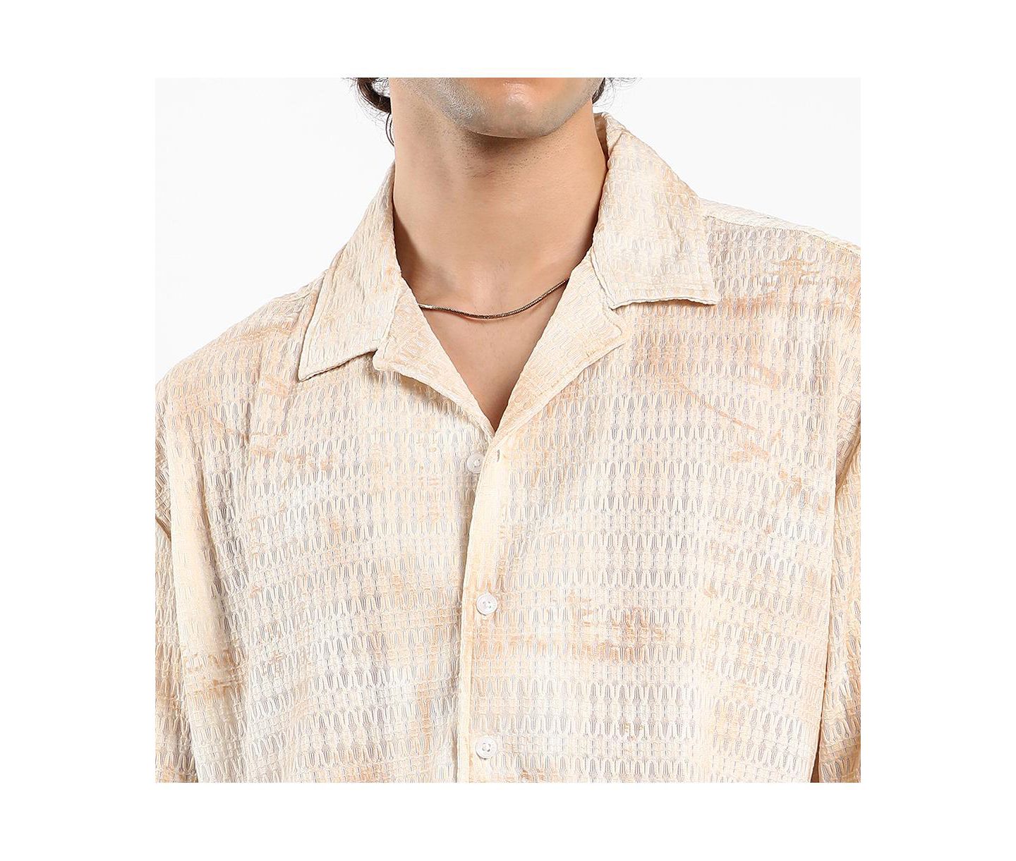 Мужская рубашка Cahoot Campus Sutra Tan Brown & Ivory White Faded Woven Oversized, цвет: Коричневый — фото 4