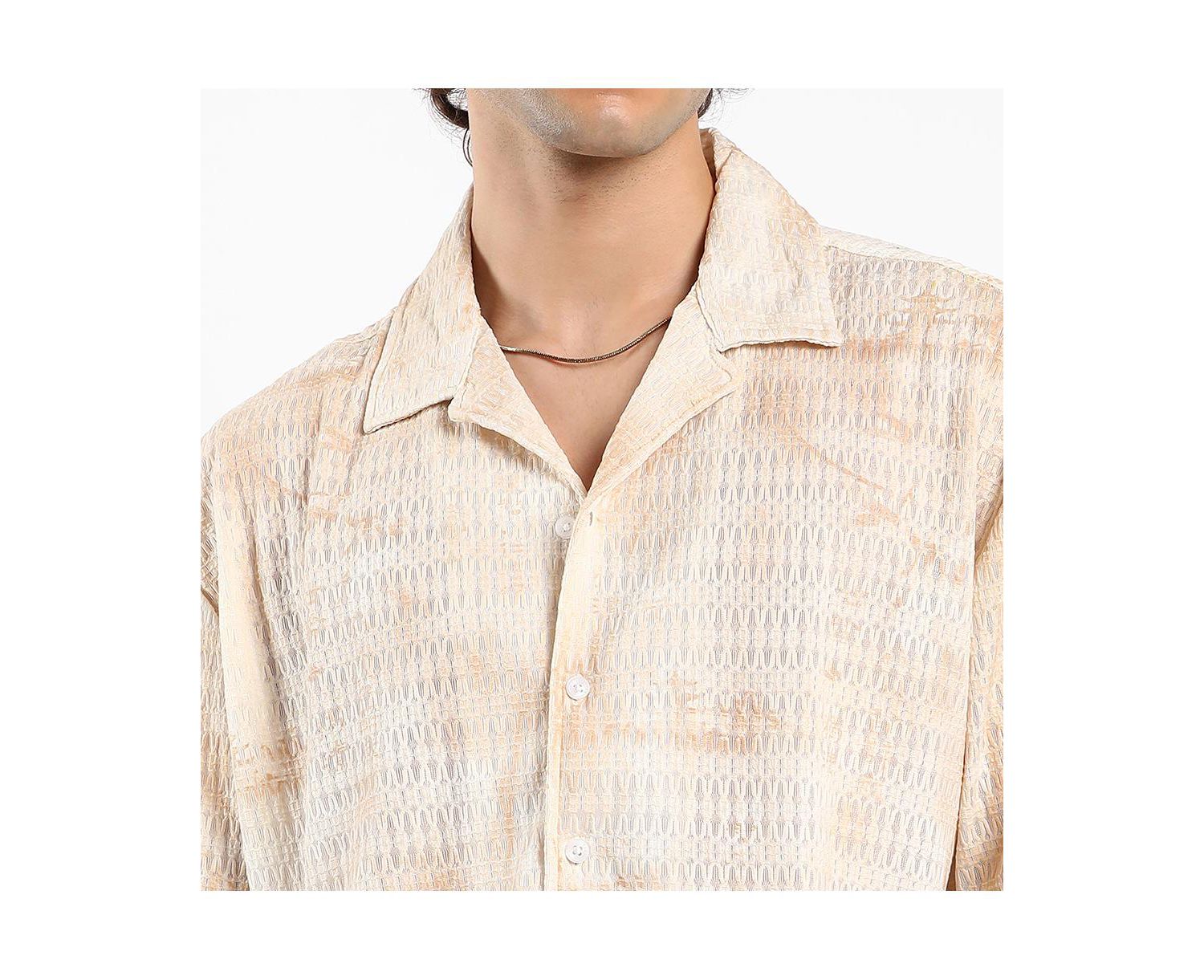 Men's Tan Brown & Ivory White Faded Woven Oversized Shirt