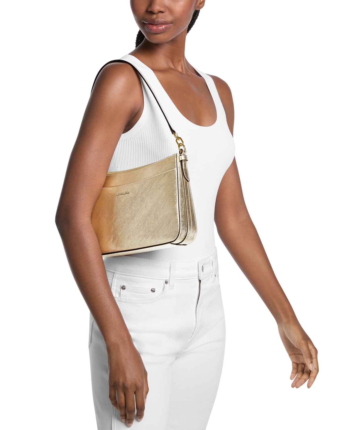 Michael Kors Jet Set Top Zip Pouchette Crossbody Bag In Gold