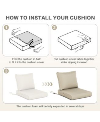 Outdoor Chair Cushions Set, 24"x24", Water Resistant Outdoor Deep Seat Cushions with Handle & Adjustable Straps.