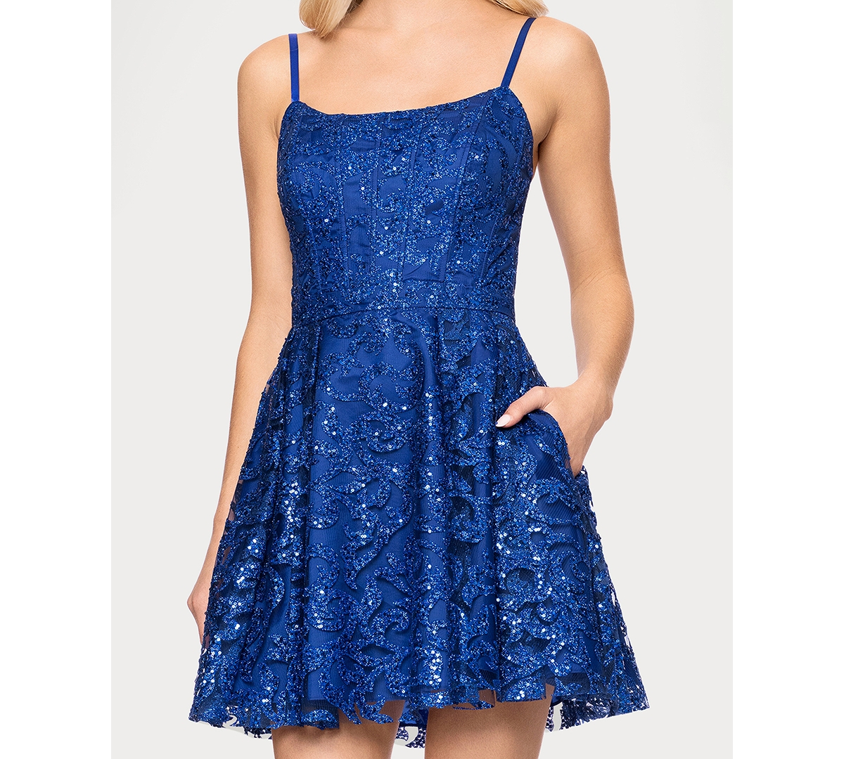 Blondie Nites Juniors' Bonded Glitter Mini Dress In Blue