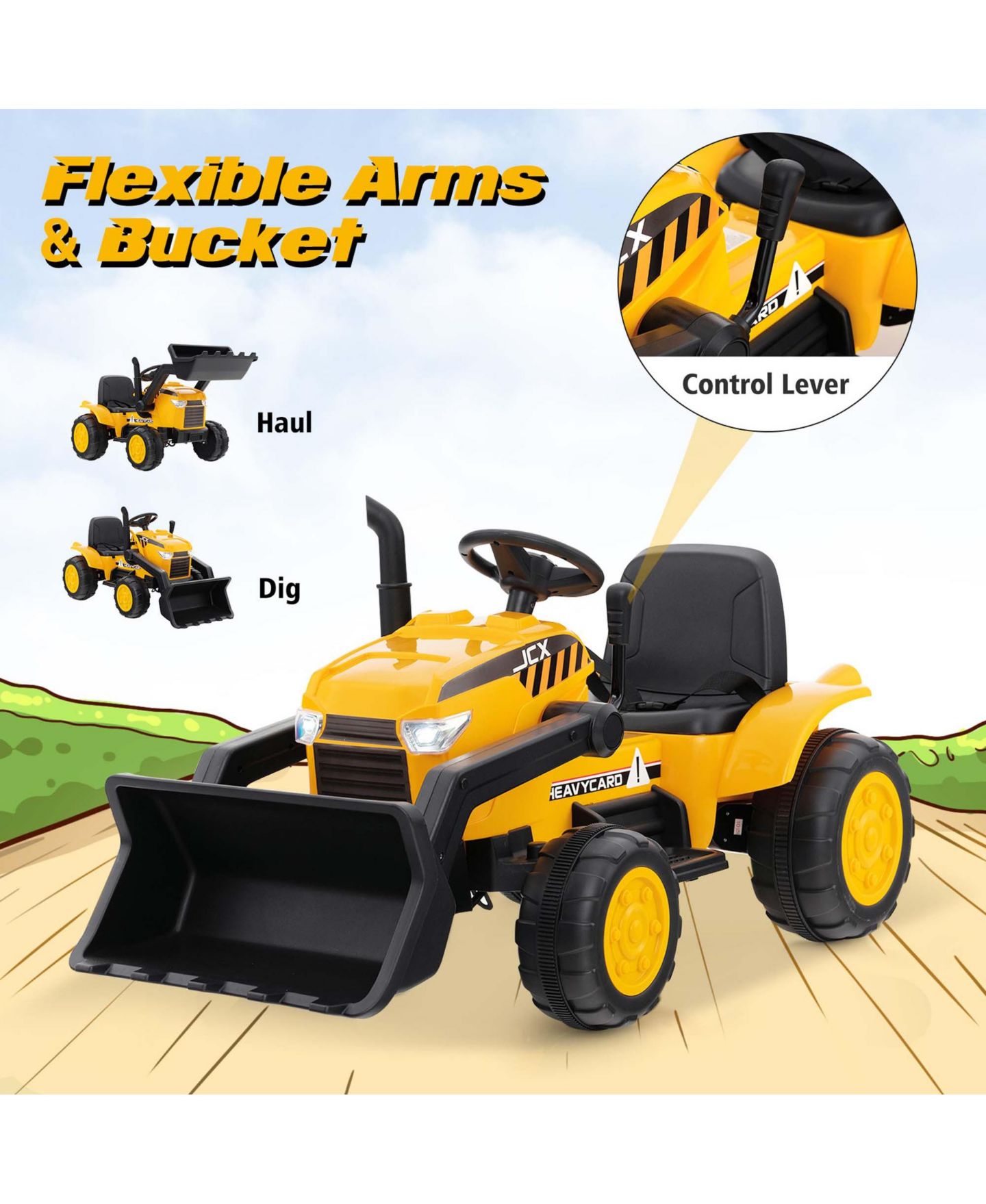 Детская игрушка Costway 12V Remote Control Electric Ride On Excavator, 66 lbs, 3–8 лет, цвет: Жёлтый — фото 5