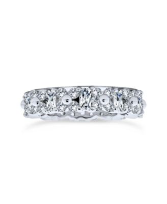 Sterling Silver CZ Eternity Band with Alternating Round & Baguette Flower Motif