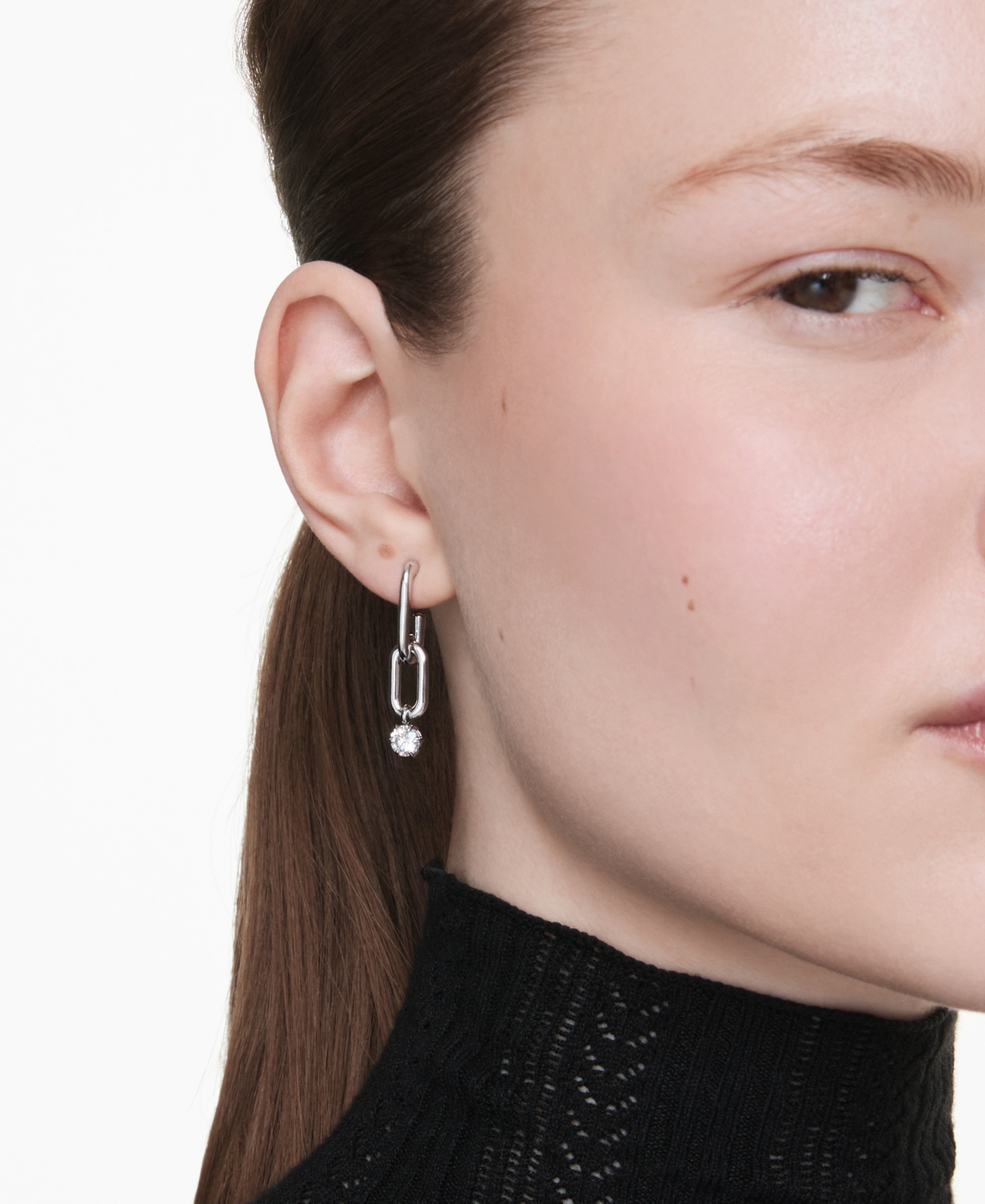 Swarovski Constella Rhodium Plated Drop Earrings In Silver