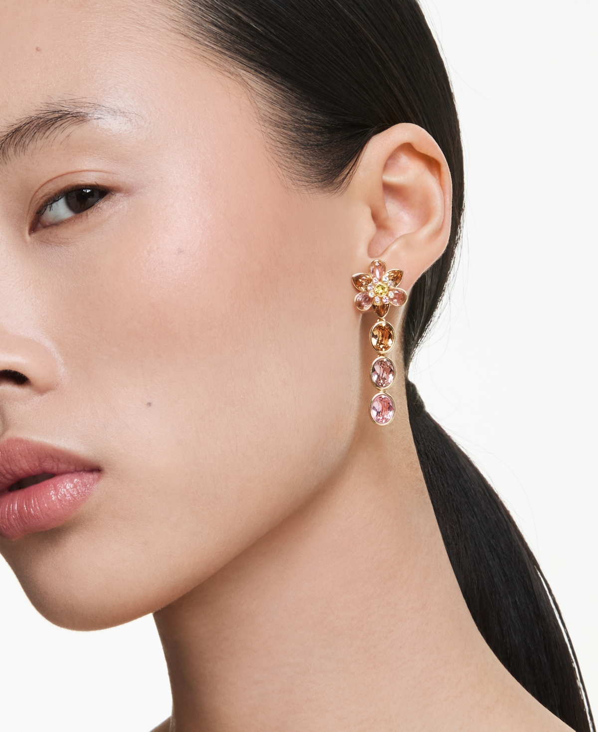 Swarovski Idyllia Gold-tone Plated Drop Earrings In Pink