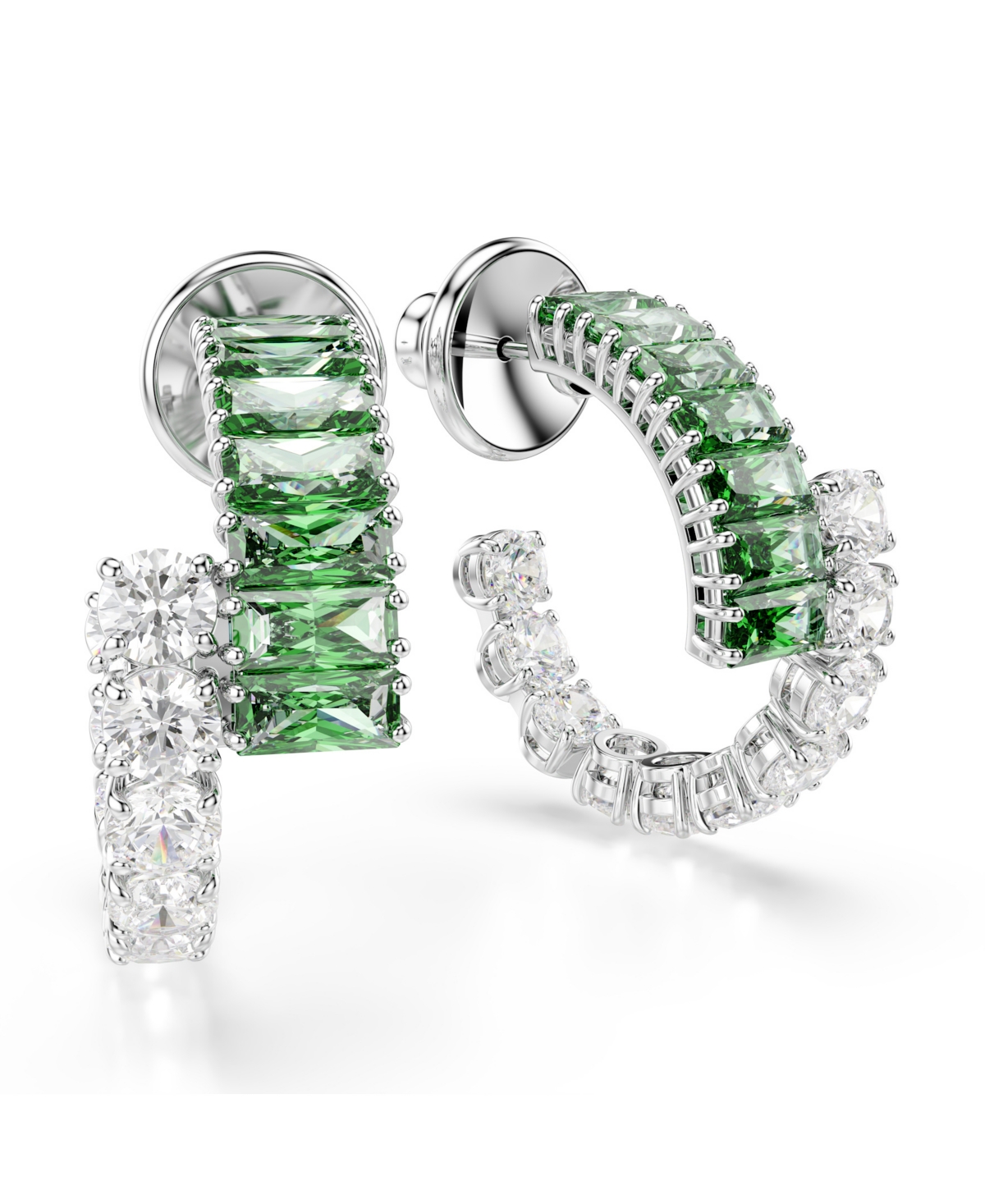 Swarovski Matrix Rhodium Plated Hoop Earrings In Green