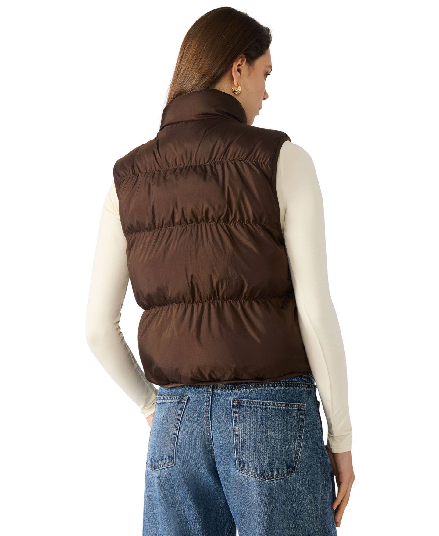 Женский жилет Steve Madden Brady Reversible Puffer Vest, цвет: Оливковый вязаный — фото 8