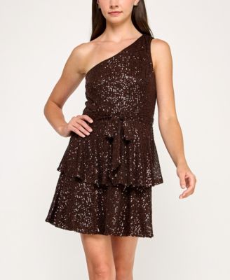 Juniors' One Shoulder Sequin Embellished Short Dress