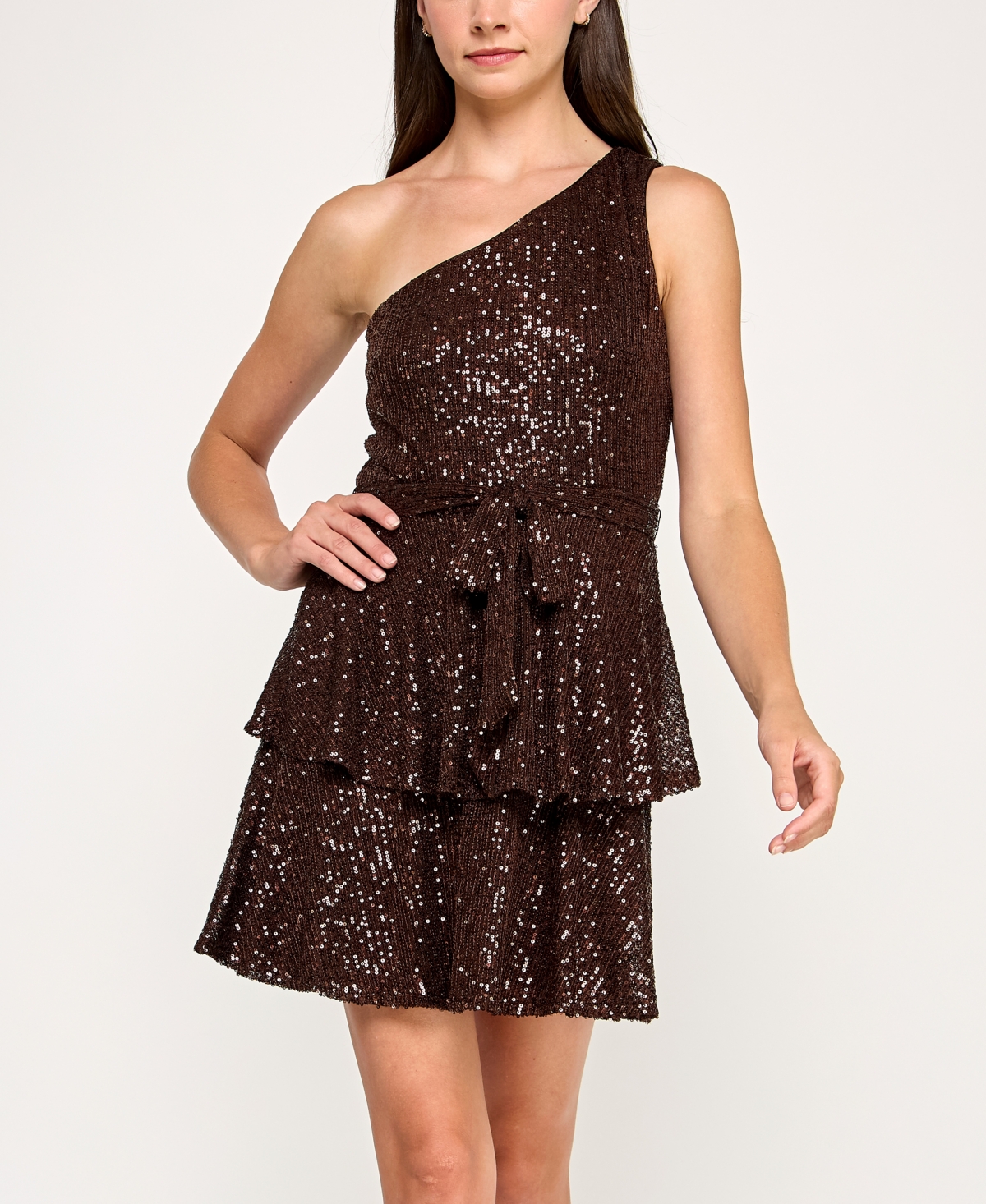 Row A Women's One Shoulder Short Dress In Brown