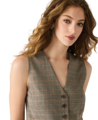 Women's Plaid Detail Barrett V-Neck Top