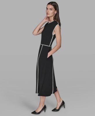 Women's Piped-Trim Fit and Flare Dress
