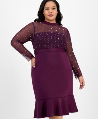 Plus Size Faux-Pearl Ruffled-Hem Dress