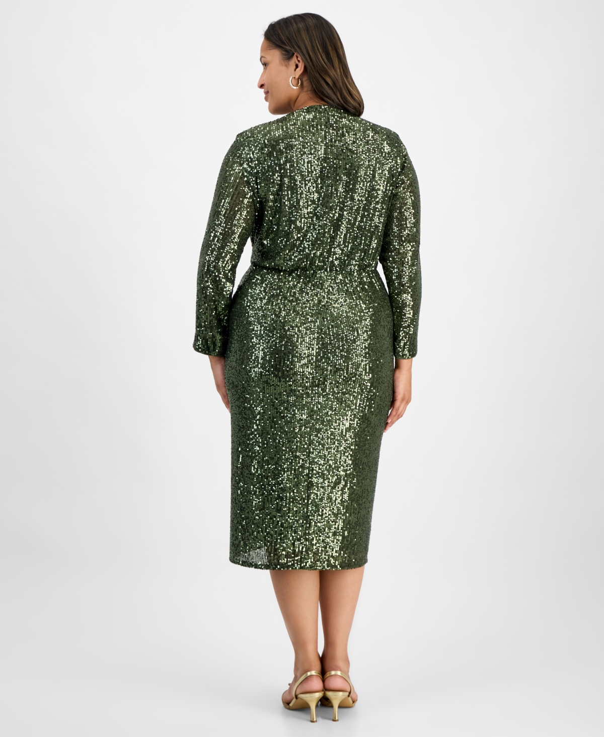 London Times Plus Sequin Faux-Wrap Sheath Dress