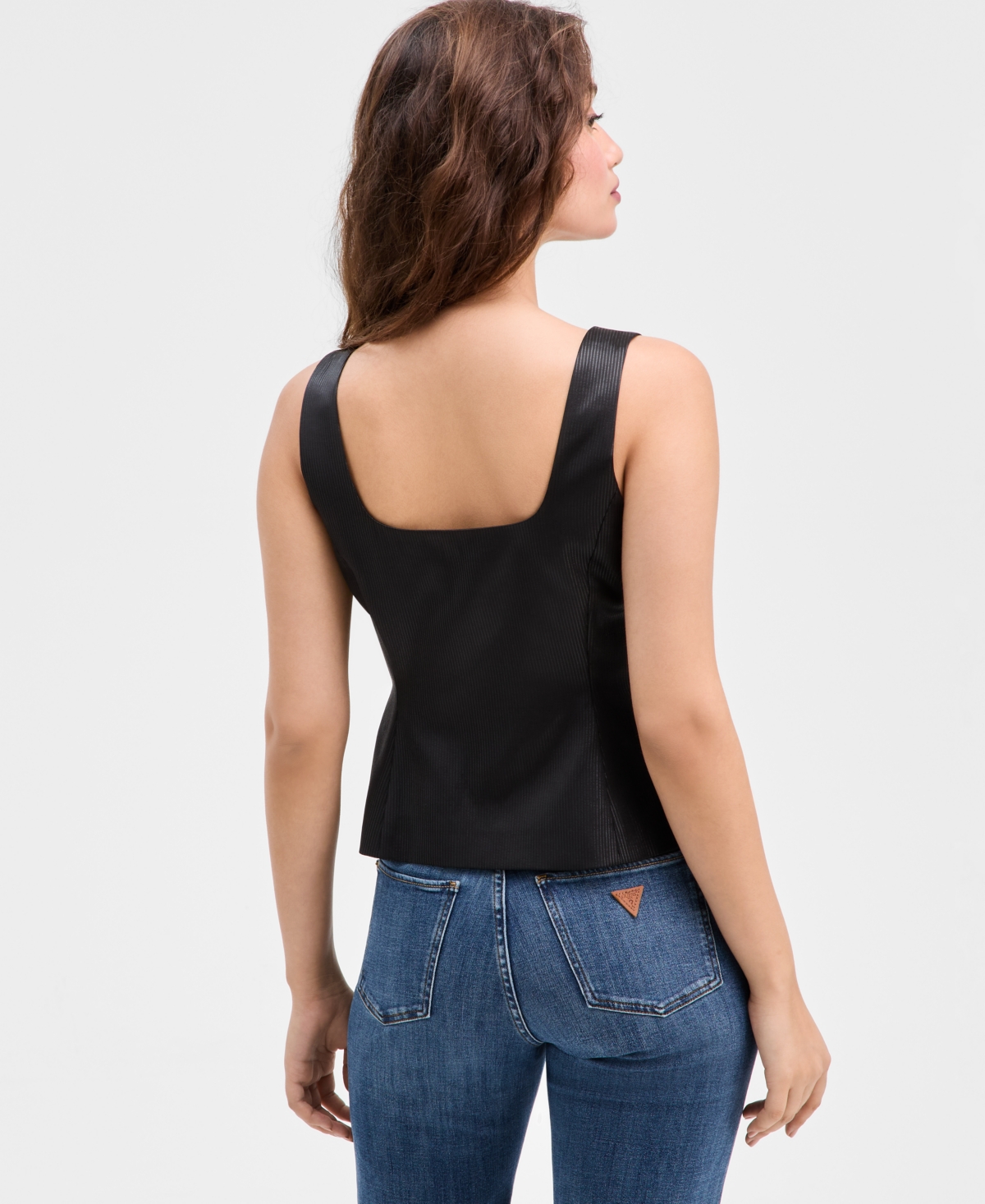Guess Jemma Peplum-hem Zippered Vest In Black
