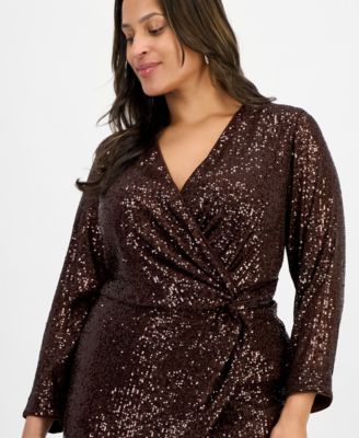 Plus Size Sequin Faux-Wrap Sheath Dress