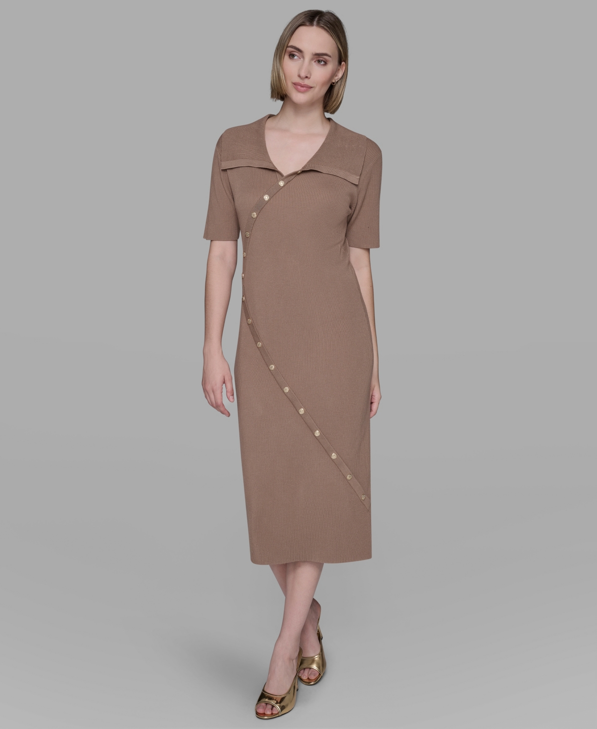 Karl Lagerfeld Women's Ribbed Bodycon Dress In Brown