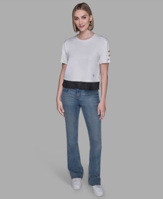 Women's Pleated Trim Hem Blouse