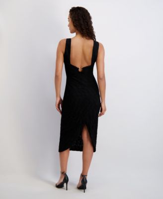 Women's Textured Knit Plunge-Neck Scoop-Back Dress