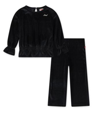 Toddler Girls 2-Piece  Long Sleeve Top and Wide Pants Velour Set
