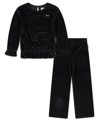 Little Girls 2-Piece  Long Sleeve Top and Wide Pants Velour Set