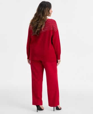 Plus Size Pull-On Mid-Rise Straight-Leg Pants 