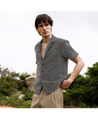 Men's Midnight Black & Powder White Contrast Rhombus Oversized Shirt