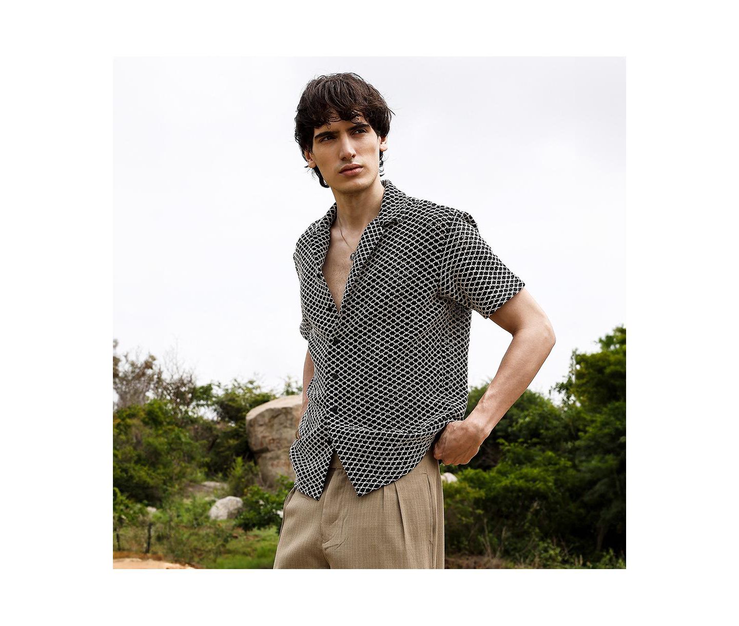 Мужская рубашка Cahoot Campus Sutra Contrast Rhombus Oversized, цвет: Чёрный — фото 3