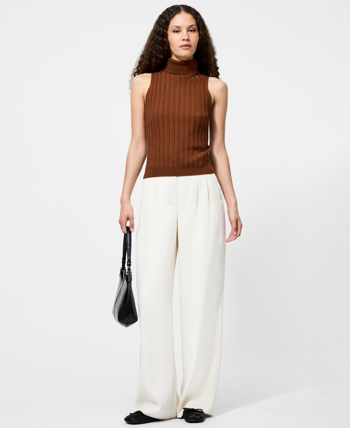 French Connection Padma Fine Knit Turtleneck Tank Top In Brown