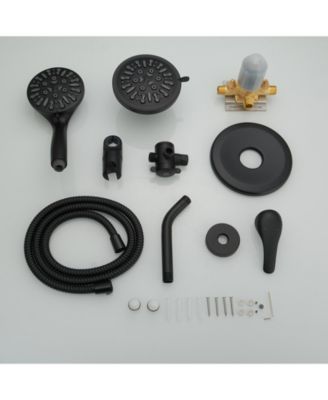 12 in Single-Handle 1-Spray Round Rain Shower Faucet Combo Set with Dual Function Pressure Balance Valve in Matte Black