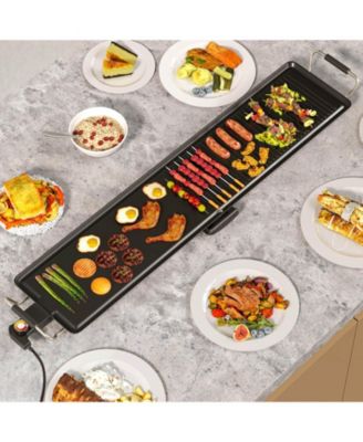 Extra Large Electric Teppanyaki Grill with 2 Cooking Surface Adjustable Temperatures and Drip Tray