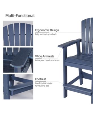 Tall Adirondack Chair HDPE Bar Stool with Connecting Tray for Lawn Backyard Garden, Set of 2