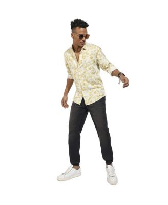 Men's Artistic Foliage Print Button Up Shirt