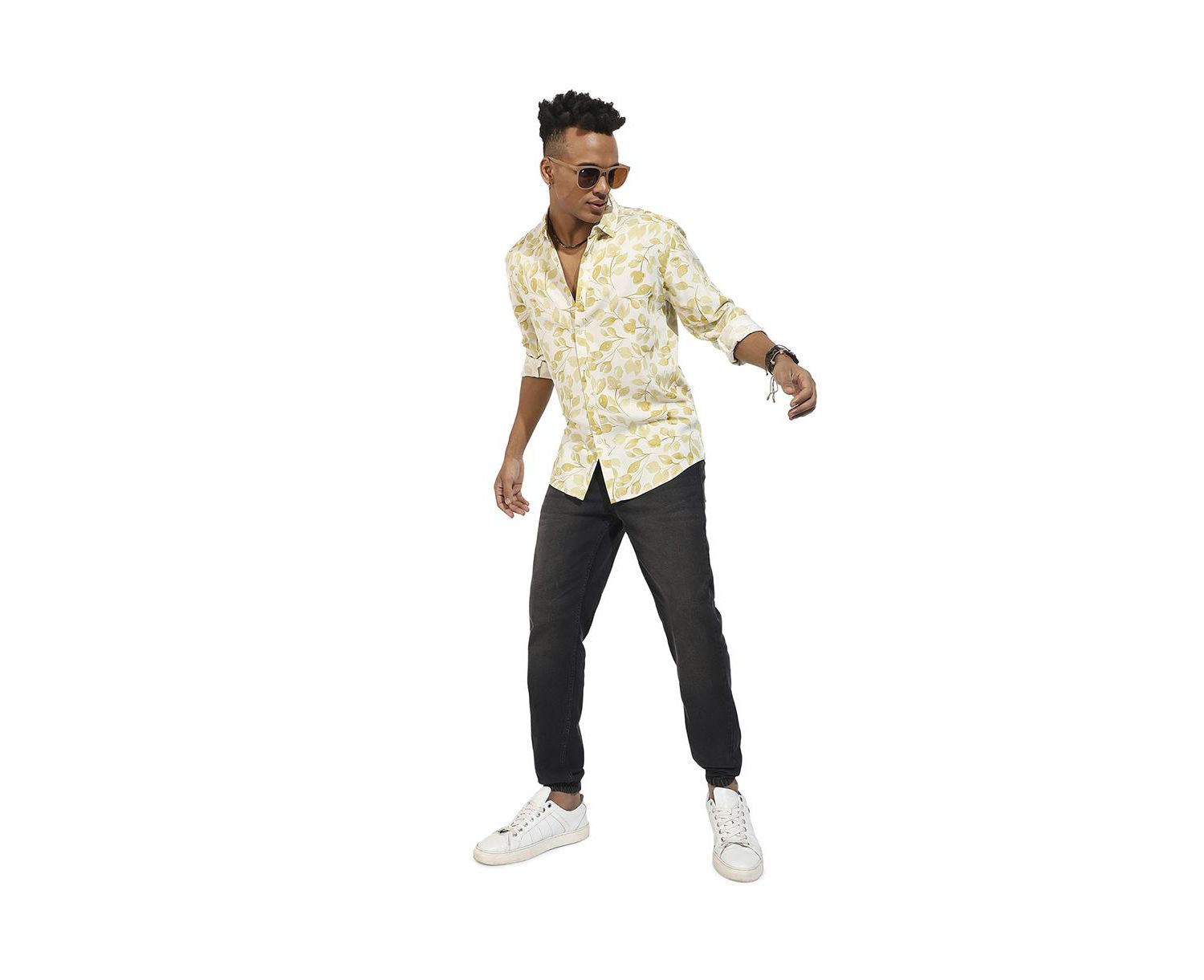 Men's Artistic Foliage Print Shirt