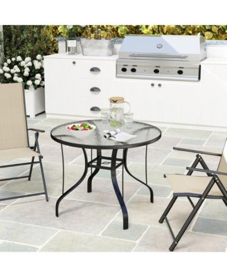 38" Round Patio Table, Tempe Glass Outdoor Dining Table,