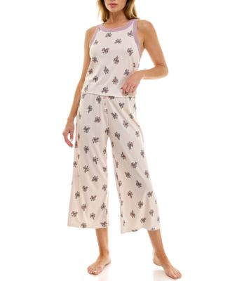 Women's 2-Piece Contrast Binding Sleeveless T-Shirt and Pajama Set