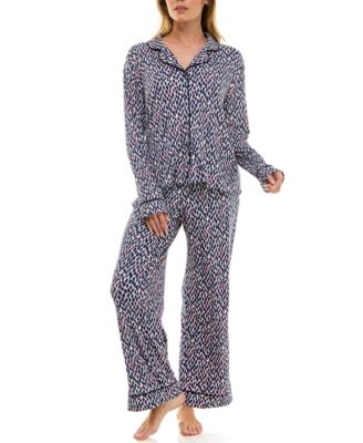 Women's 2-Piece Long Sleeve Top and Printed Pajama Set