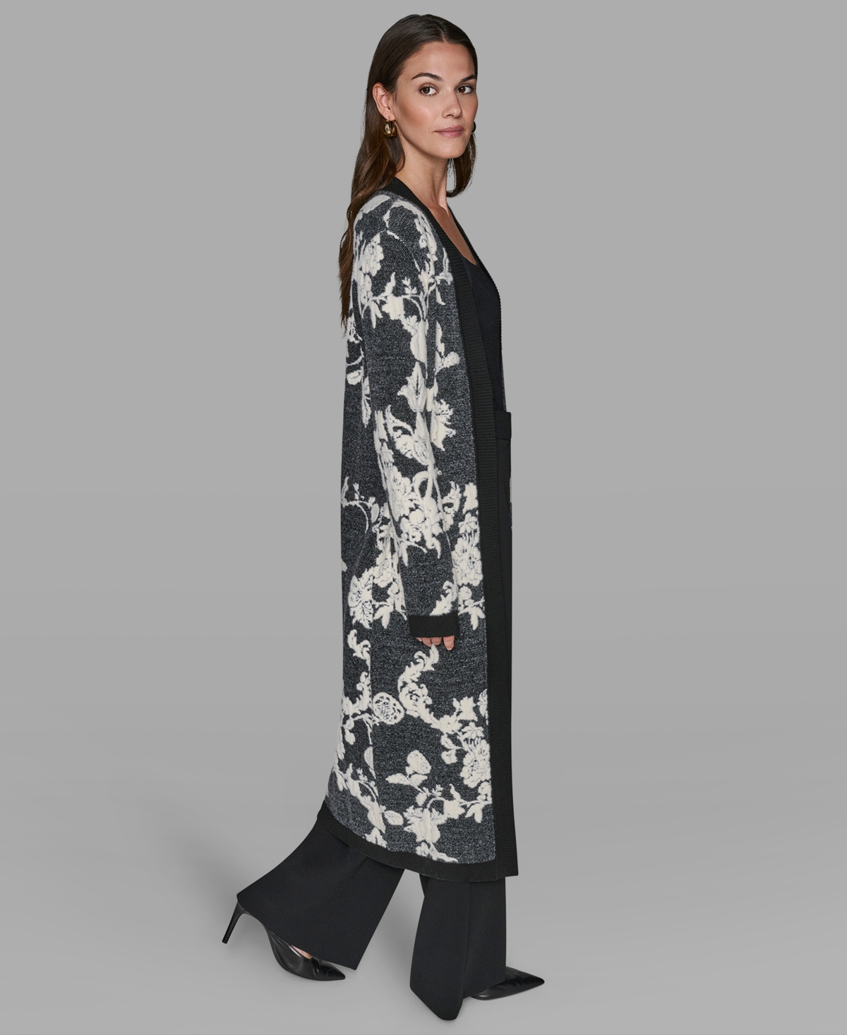 Karl Lagerfeld Women's Long Sleeves Cardigan Sweater In Gray