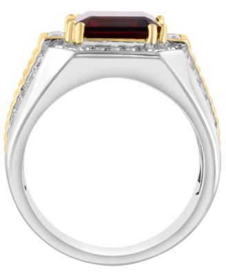 Men's Garnet (1/2 ct. t.w.) and White Zircon (1-3/8 ct. t.w.) Ring in 14K Gold over Sterling Silver