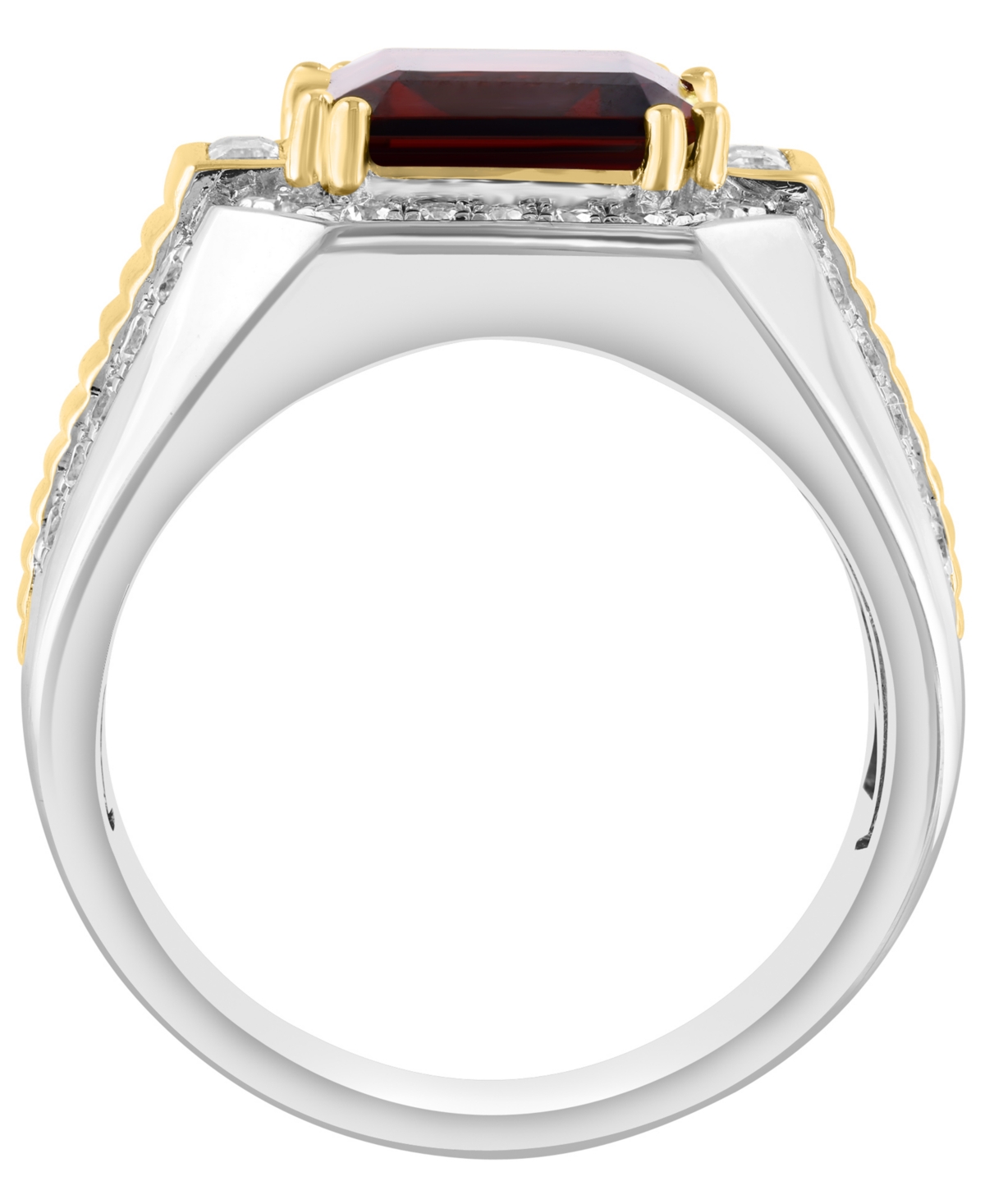 Effy Collection Men's Garnet (1/2 ct. t.w.) and White Zircon (1-3/8 ct. t.w.) Ring in 14K Gold over Sterling Silver