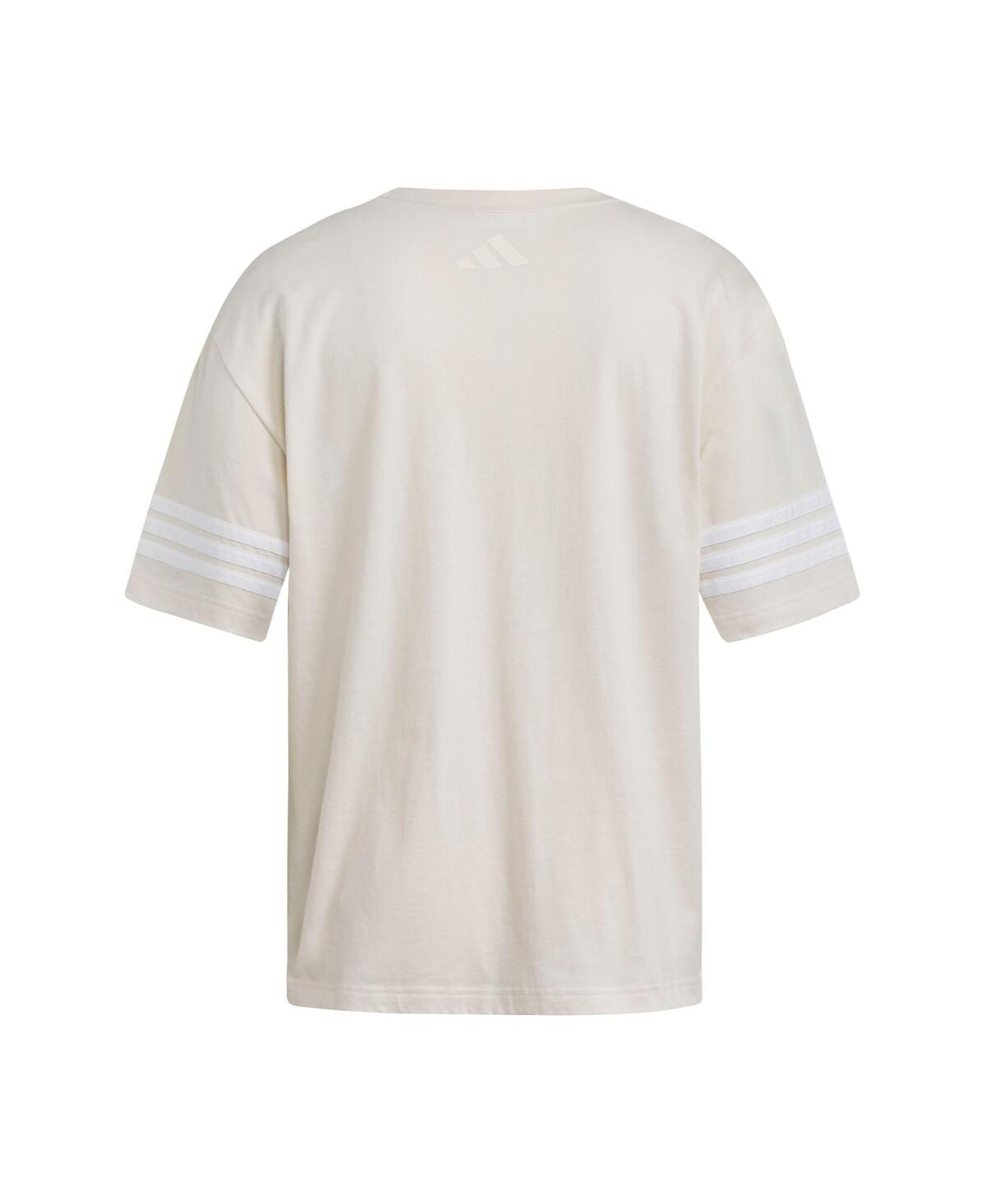 Adidas Women's Cream Nebraska Huskers Fashion Three-Stripes Oversized T-Shirt